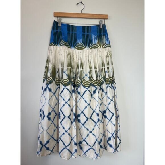 NEW Alexis Flare Pockets Tie Dye Abstract Print Cotton Serrano Skirt Blue - Picture 2 of 6